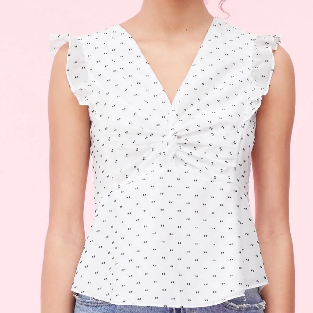 Birdseye Dot Clip Twist Top in Snow Combo